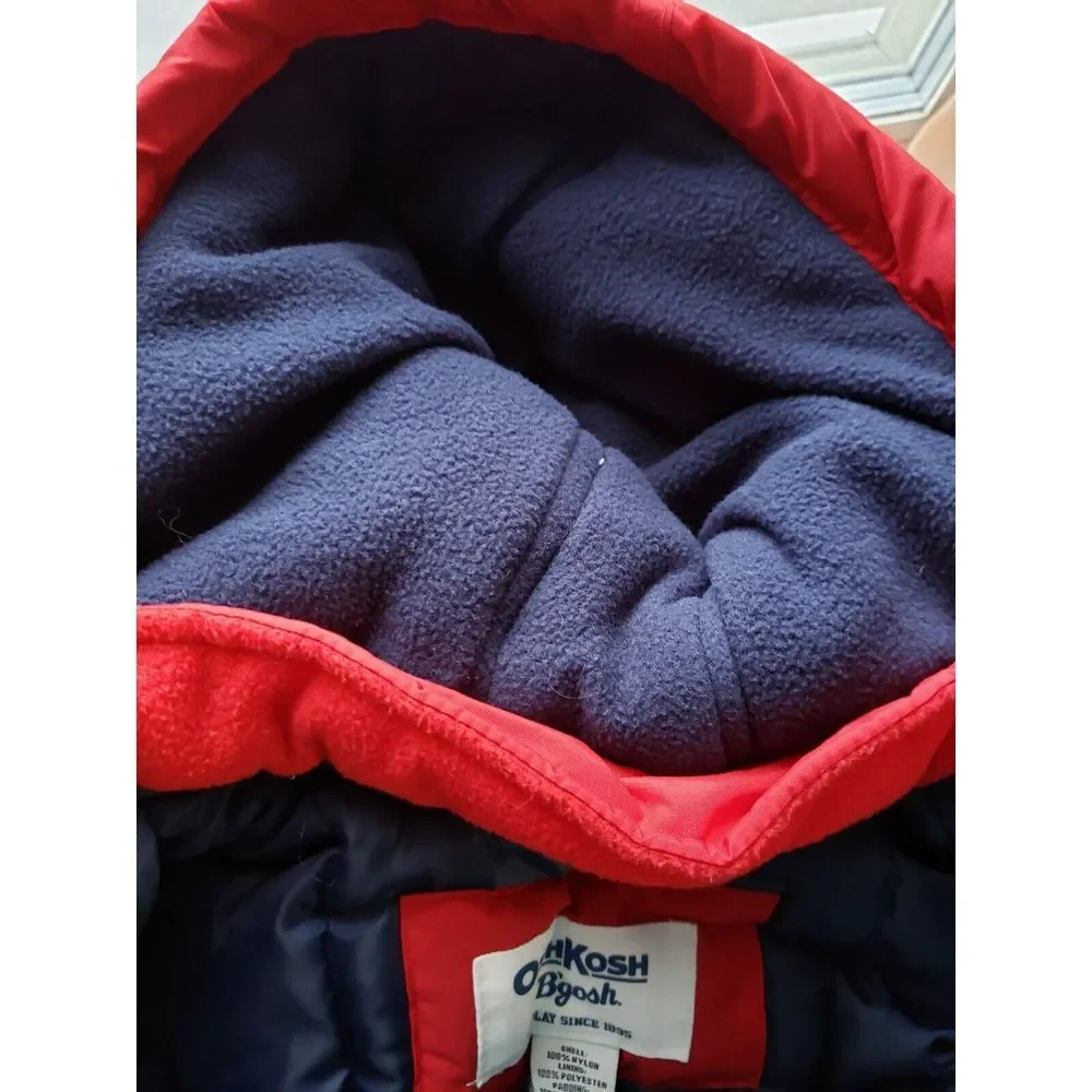 Osh Kosh‎ B'gosh Boys Red & Blue Hooded Winter Warm Coat Size 18M